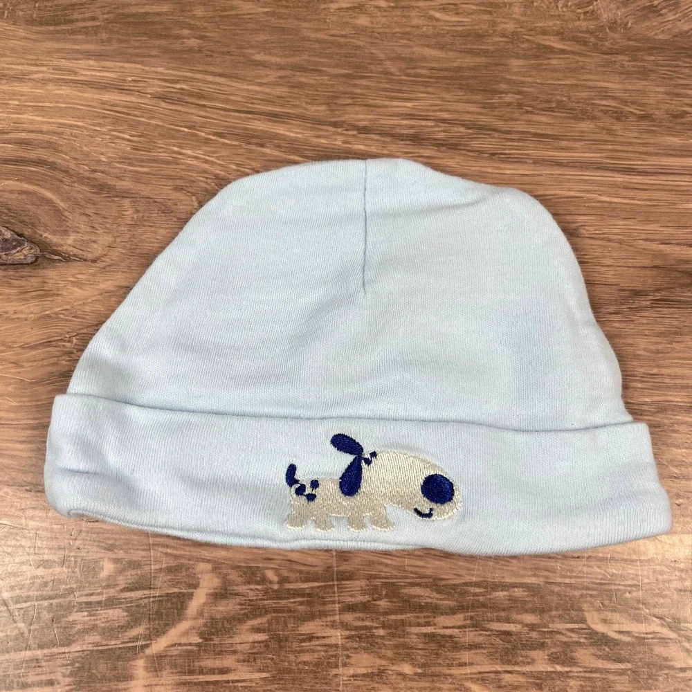 Baby Grand Baby Hats 0/3M Blue Dog Print Embroidered Cotton 2pk